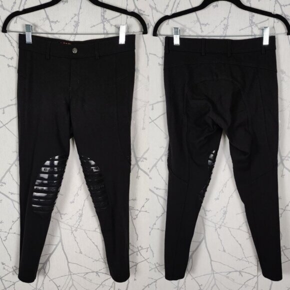 Elation Black Ponte Knit Mid Rise Breeches w/ Silicone Knee Patches - Picture 1 of 5
